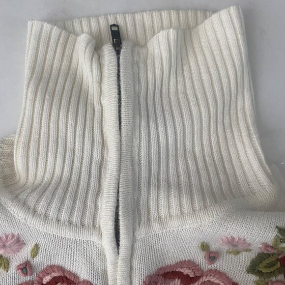 Vintage‎ Tiara International Cardigan Womens Size L White Floral Embroidered Zip - Picture 5 of 10